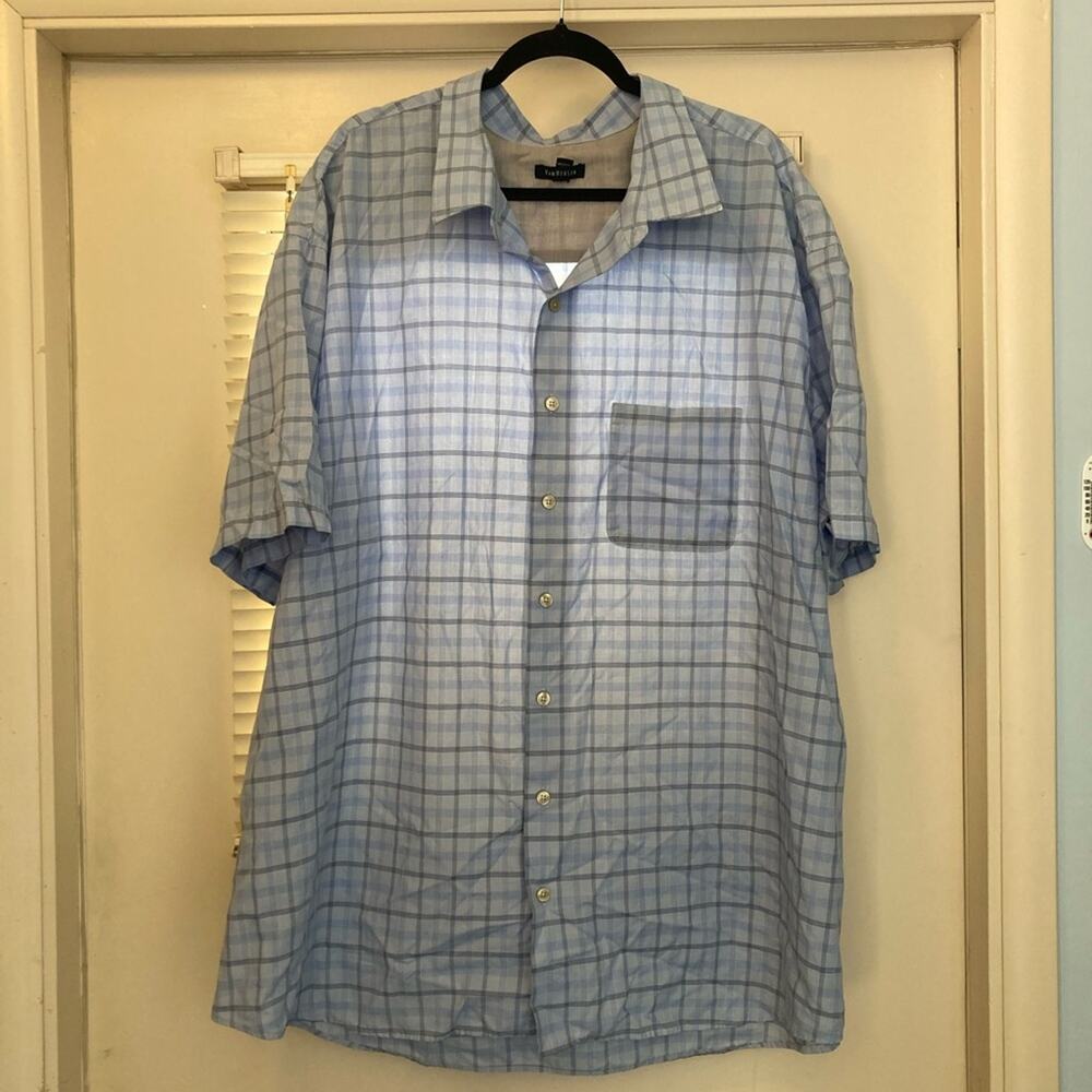 Van Heusen Button Down Shirt Blue Plaid Men's 4XLT